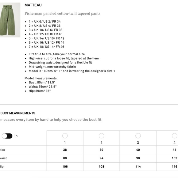 MATTEAU Fisherman Drawcord Pant Size 4 - Picture 8 of 11